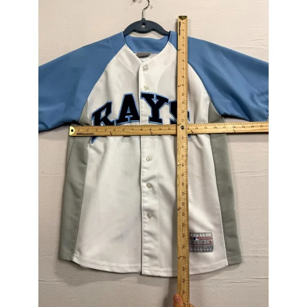 Genuine Merchandise Tampa Bay Rays Evan Longoria #3 Jersey Boys 14/16 White Blue - Picture 8 of 11